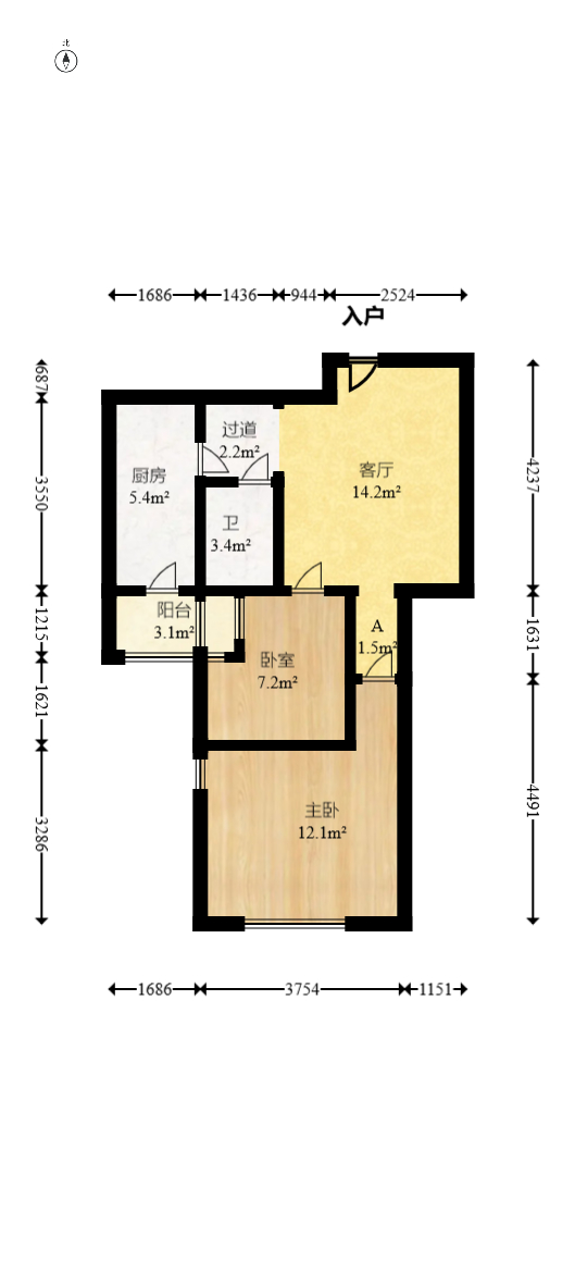 韭菜园嘉苑  2室1厅1卫   88.00万室内图1