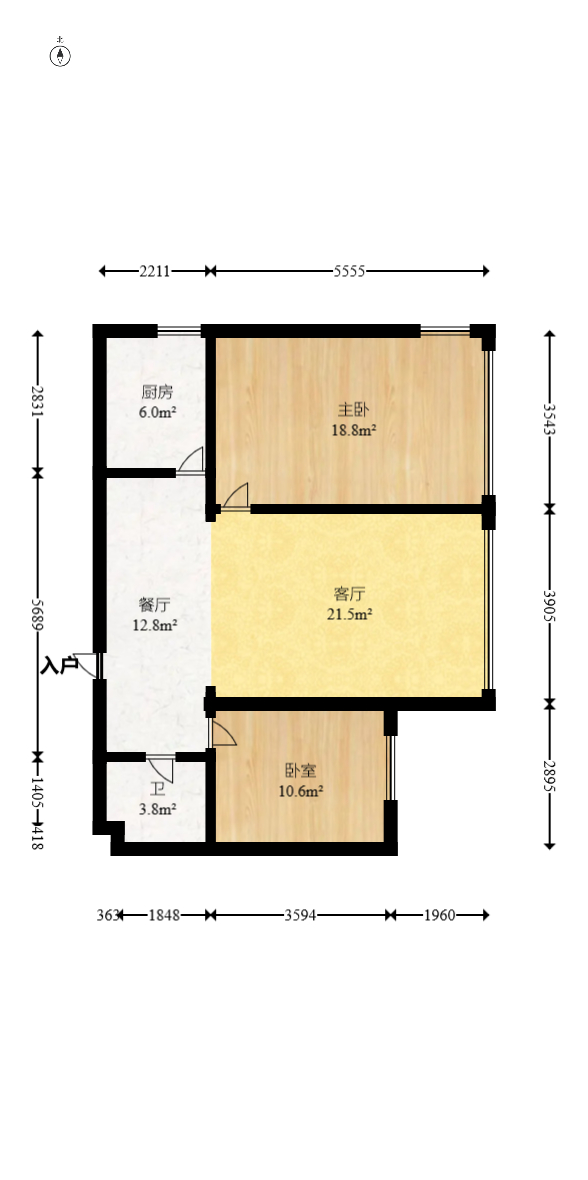 王府井公寓（福源公寓）  2室1厅1卫   118.00万室内图1