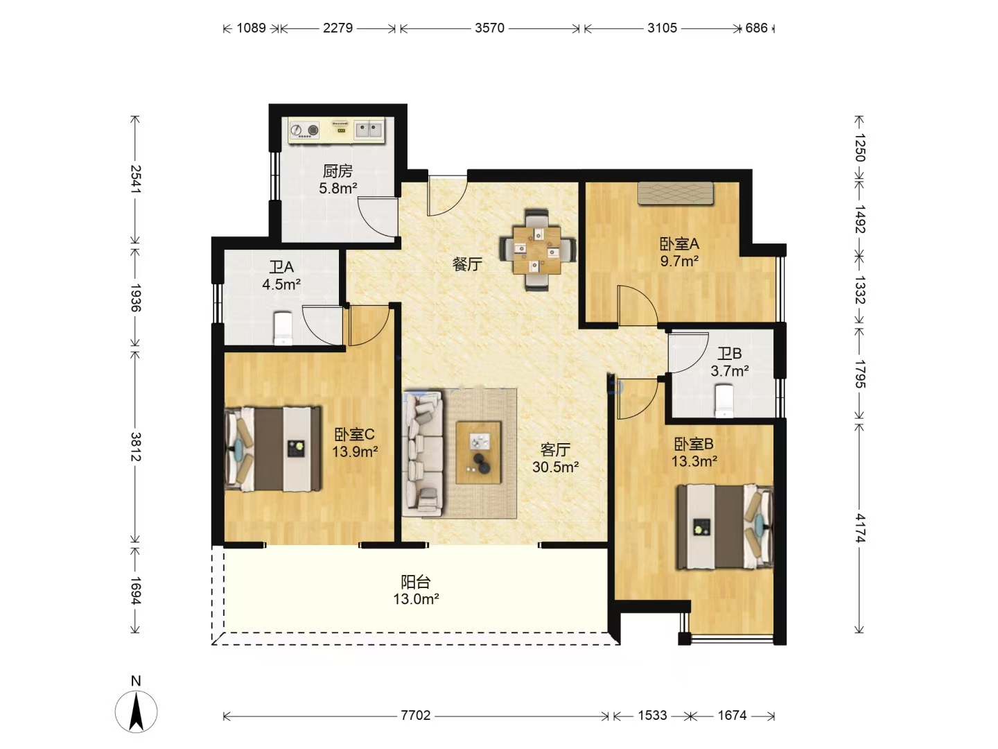 时代新城(翰林府) 3室2厅2卫 49.8万 时代新城(翰林府) 3室2厅2卫 49.8万室内图