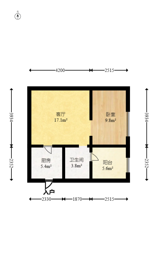 I尚国际（元泰大厦)  1室1厅2卫   27.80万室内图1