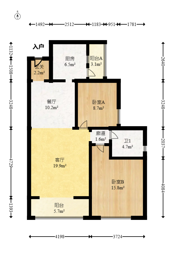 江山帝景哈佛  2室2厅1卫   89.80万室内图1