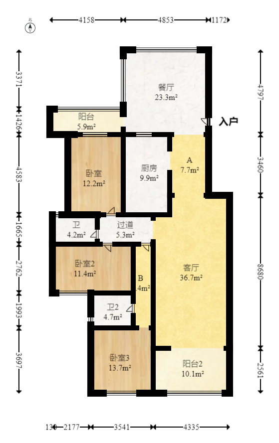 未来城科学家园  3室2厅1卫   158.00万室内图1