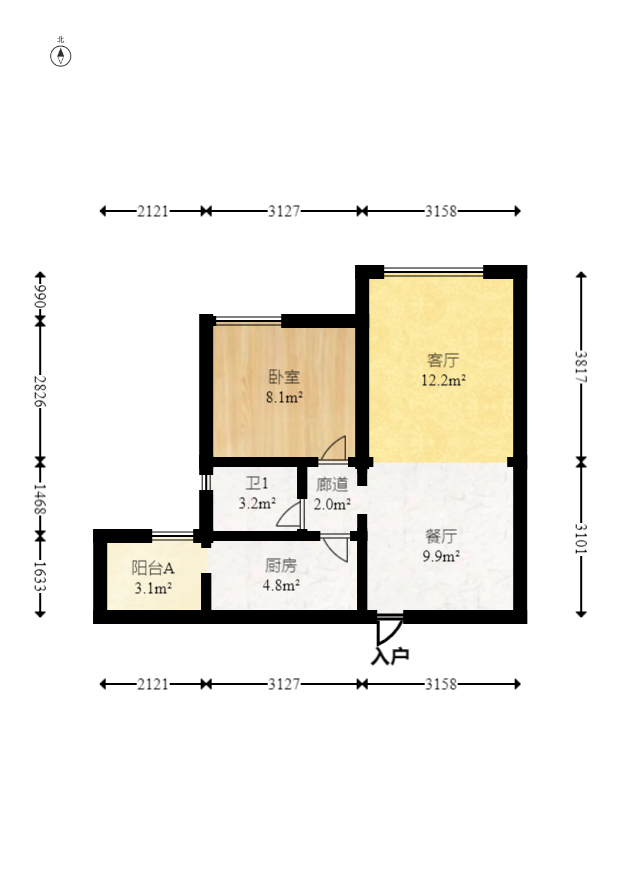 蔷薇国际 1室0厅0卫 38.0万 蔷薇国际 1室0厅0卫 38.0万户型图