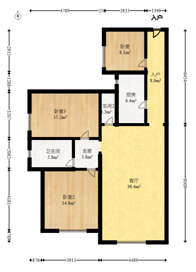 才子佳郡  3室2厅2卫   70.00万室内图1