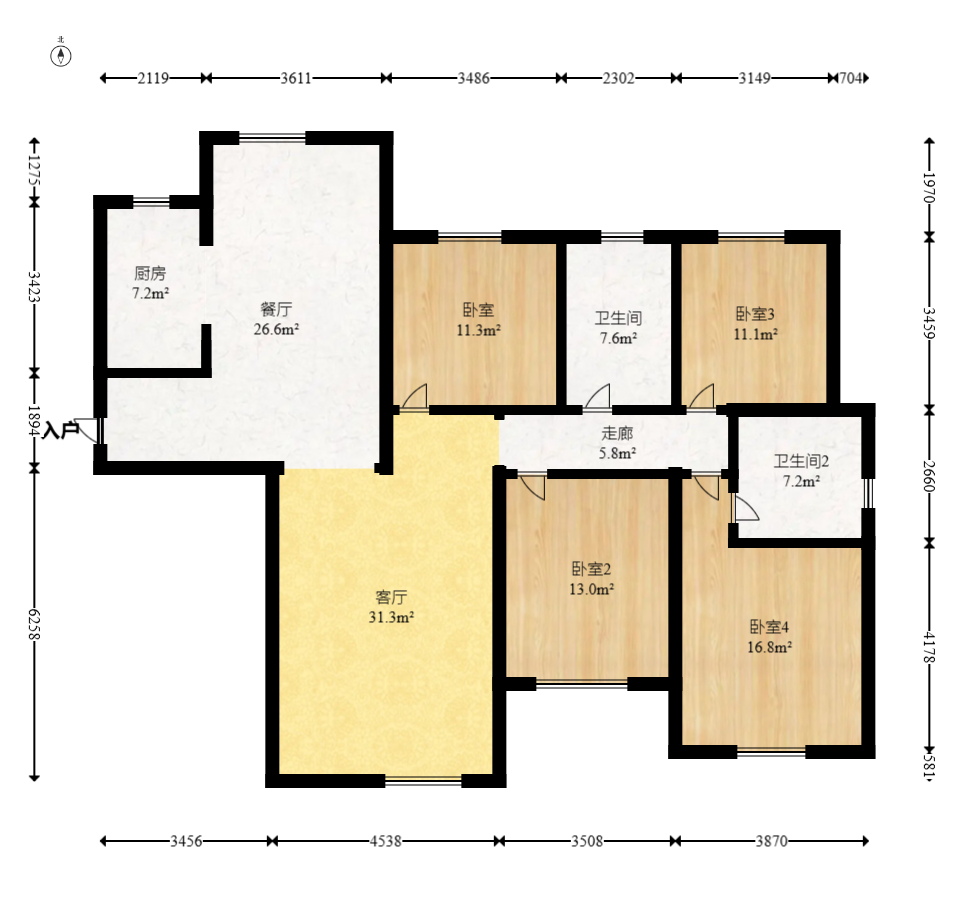 金广星苑  4室2厅2卫    93.0万室内图1