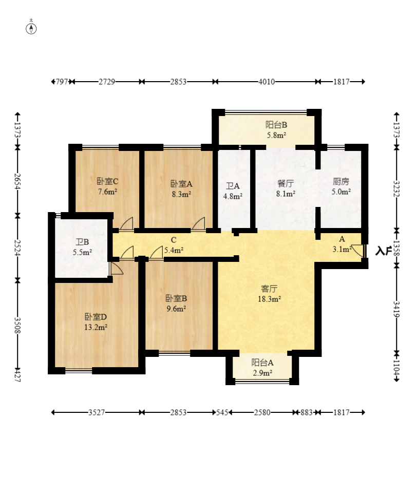 中建璟和城  4室2厅1卫   123.00万室内图1