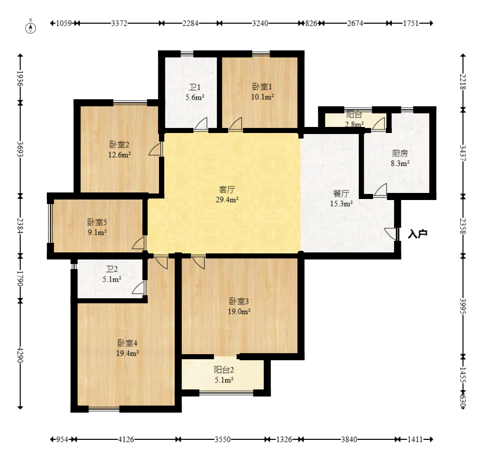 湘府9号  4室2厅2卫   150.00万室内图1