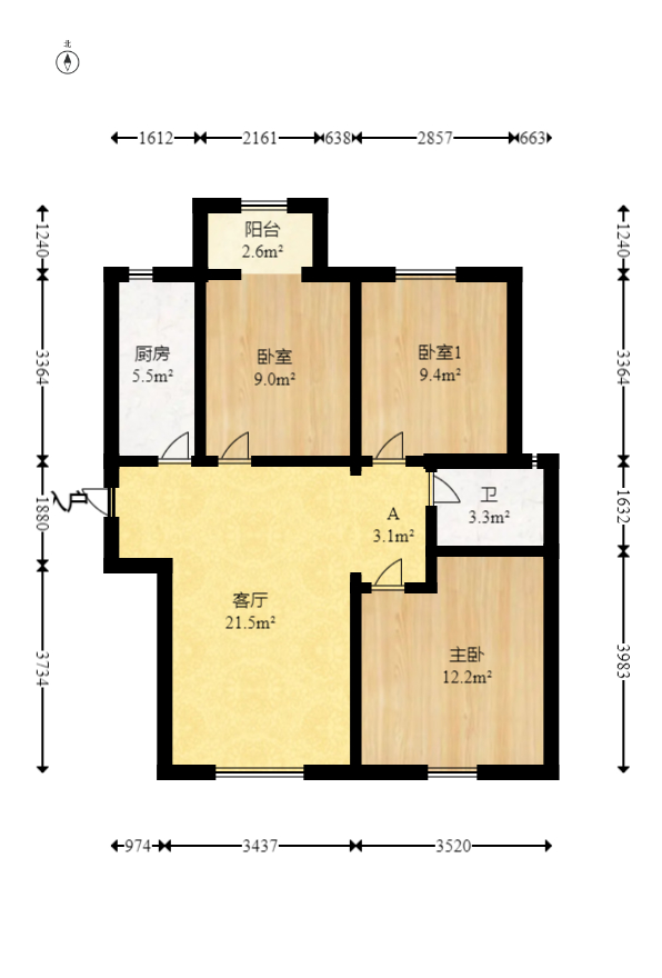 荣盛花语城 3室2厅1卫 70.0万 荣盛花语城 3室2厅1卫 70.0万户型图