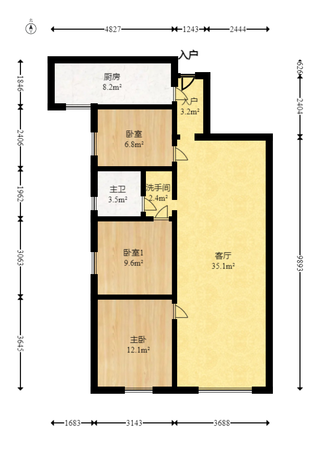 保利香槟国际  3室2厅1卫   76.00万室内图1