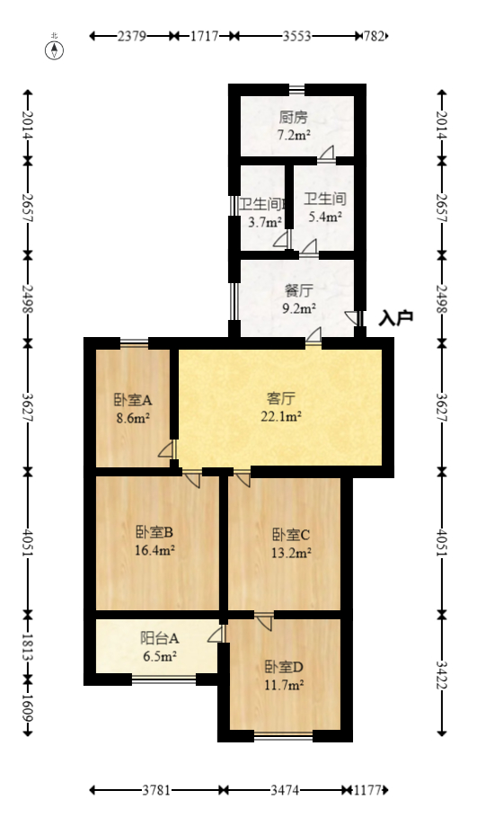 小林子冲社区  3室1厅1卫   65.80万室内图1