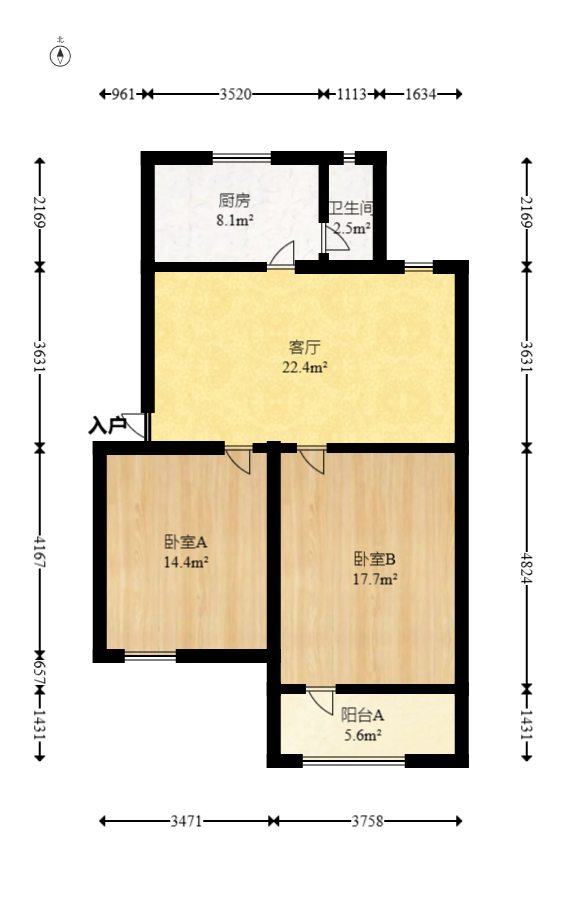 湘农桥社区  2室2厅1卫   73.80万室内图1