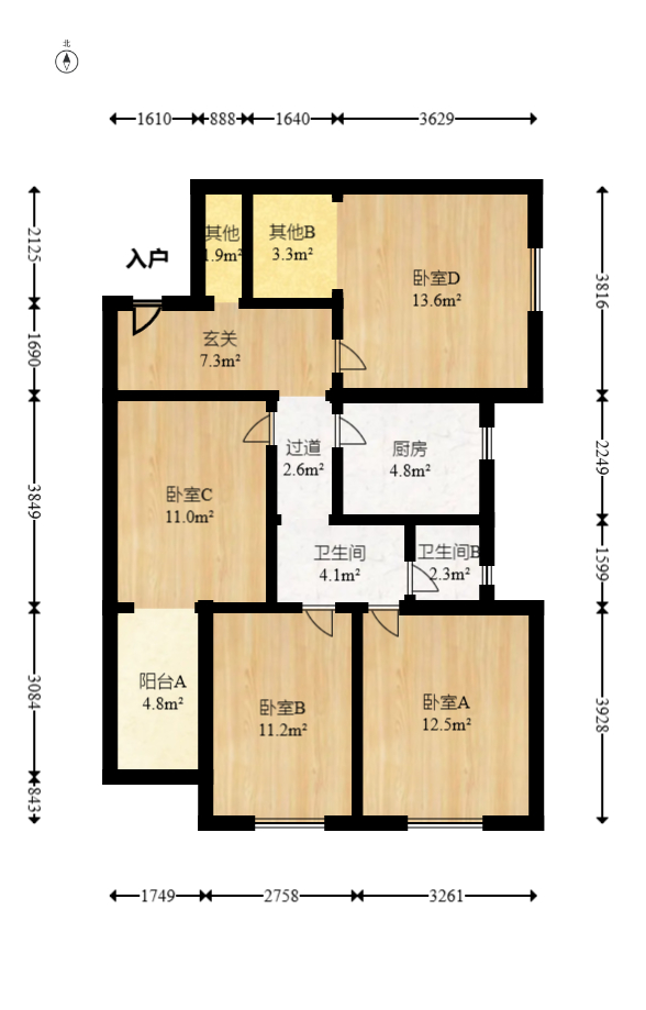 顺安大厦  3室2厅1卫   106.00万室内图1