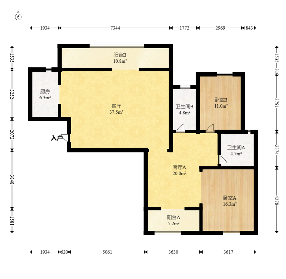 建发中央公园（建发美地）  3室2厅2卫   190.00万室内图1