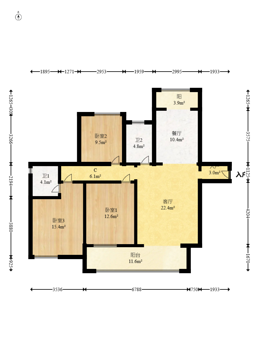 明昇壹城(明昇时代广场)二期 4室2厅2卫 206.0万 明昇壹城(明昇时代广场)二期 4室2厅2卫 206.0万户型图