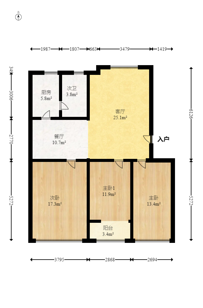 观海花园  3室2厅1卫   99.00万室内图1