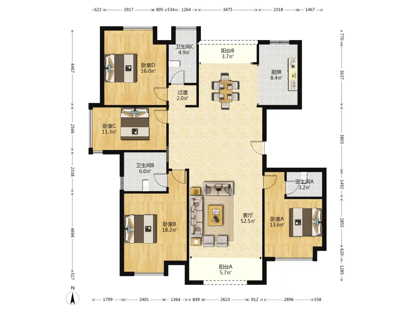 学府时代 4室2厅2卫 89.8万 学府时代 4室2厅2卫 89.8万室内图