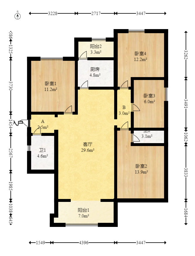 港湘铂玥（天园地芳国际珠宝城）  4室2厅2卫   76.00万室内图1