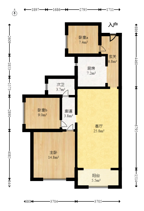 天元涉外景园C区  3室2厅1卫   86.00万室内图1