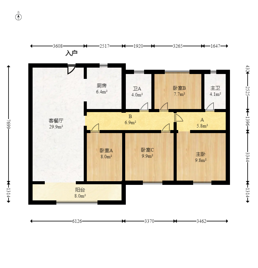 滨江府1913  4室2厅2卫   208.00万室内图1