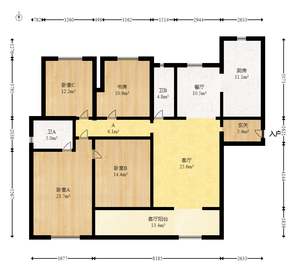 八方小区C区  4室2厅2卫   507.00万室内图1