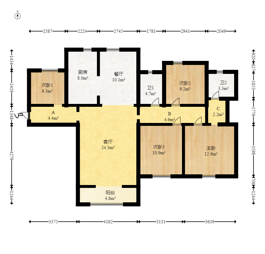 深业睿城 4室2厅2卫 117.8万 深业睿城 4室2厅2卫 117.8万户型图