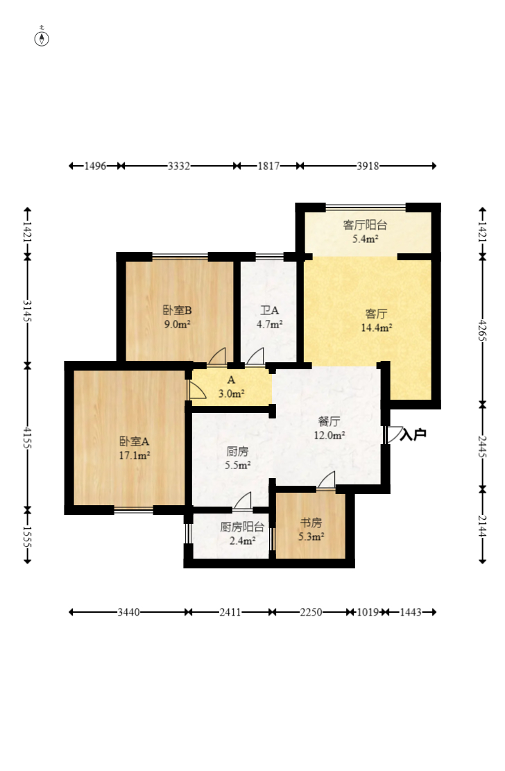 谷山乐园  3室2厅1卫   75.00万室内图1