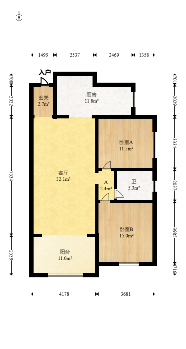 财富名园  2室2厅1卫   70.00万室内图1