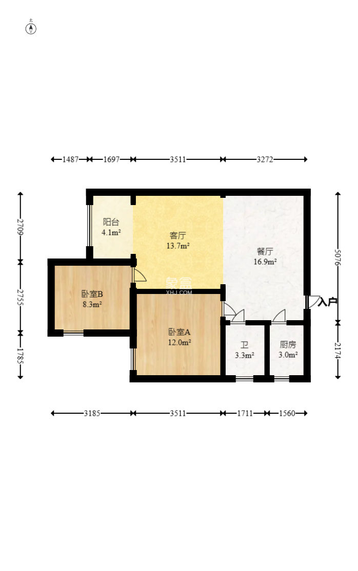 建鸿达现代公寓  2室2厅1卫   65.00万