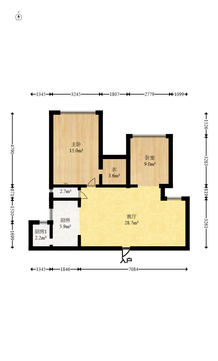 新楚天扶华庭 2室1厅1卫 74.8万 新楚天扶华庭 2室1厅1卫 74.8万户型图