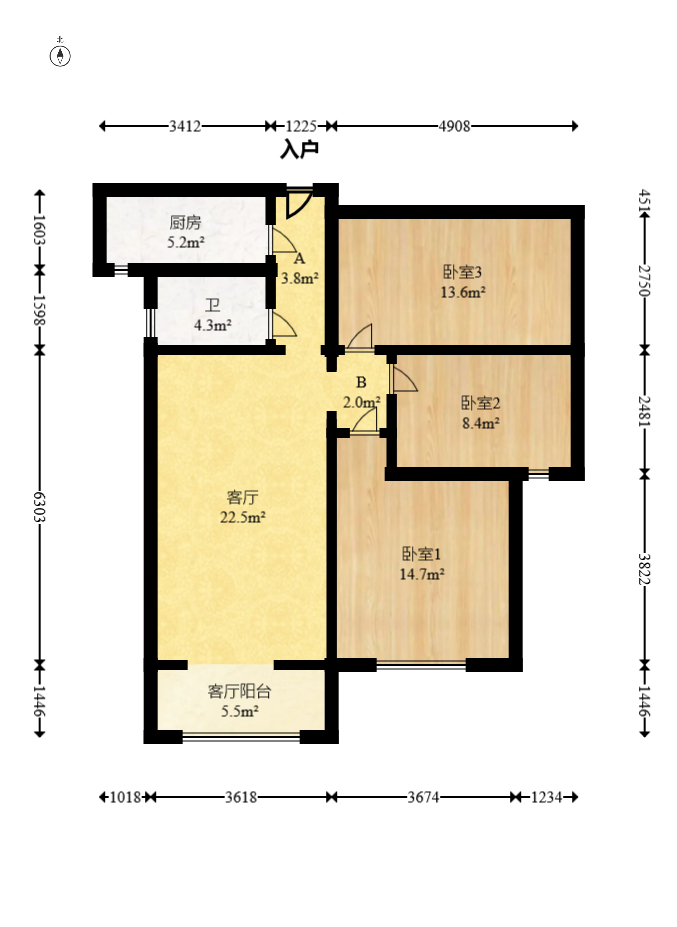 安泰嘉园（湘府邻伴）  3室2厅1卫    81.0万室内图1