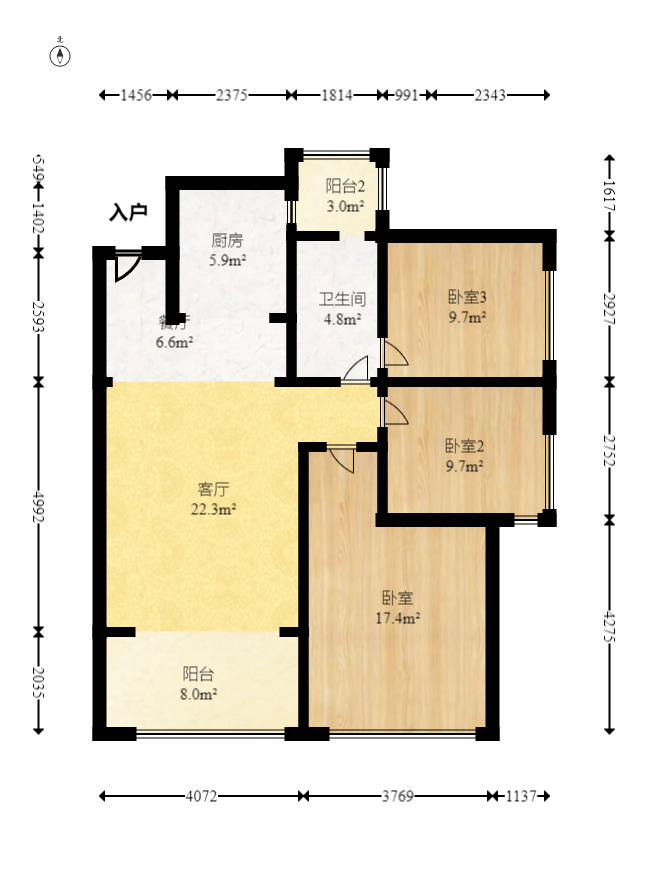 才子佳郡 3室2厅1卫 55.8万 才子佳郡 3室2厅1卫 55.8万户型图