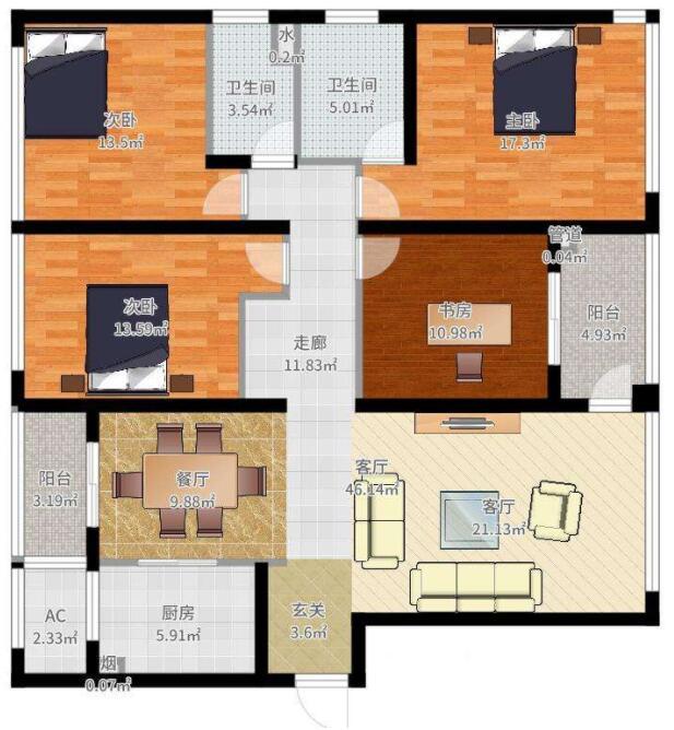 山水印象澜庭  4室2厅2卫   121.00万户型图