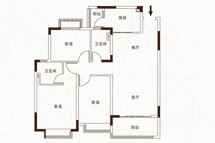 天门壹号  3室2厅1卫   63.80万户型图