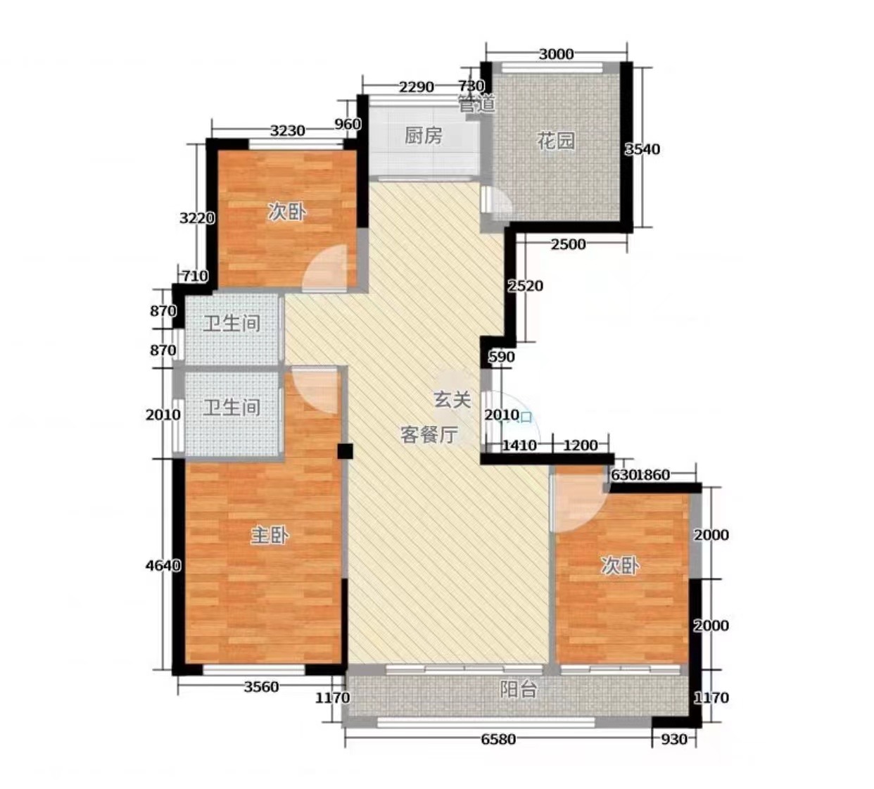 东城首座  3室2厅2卫    62.8万户型图