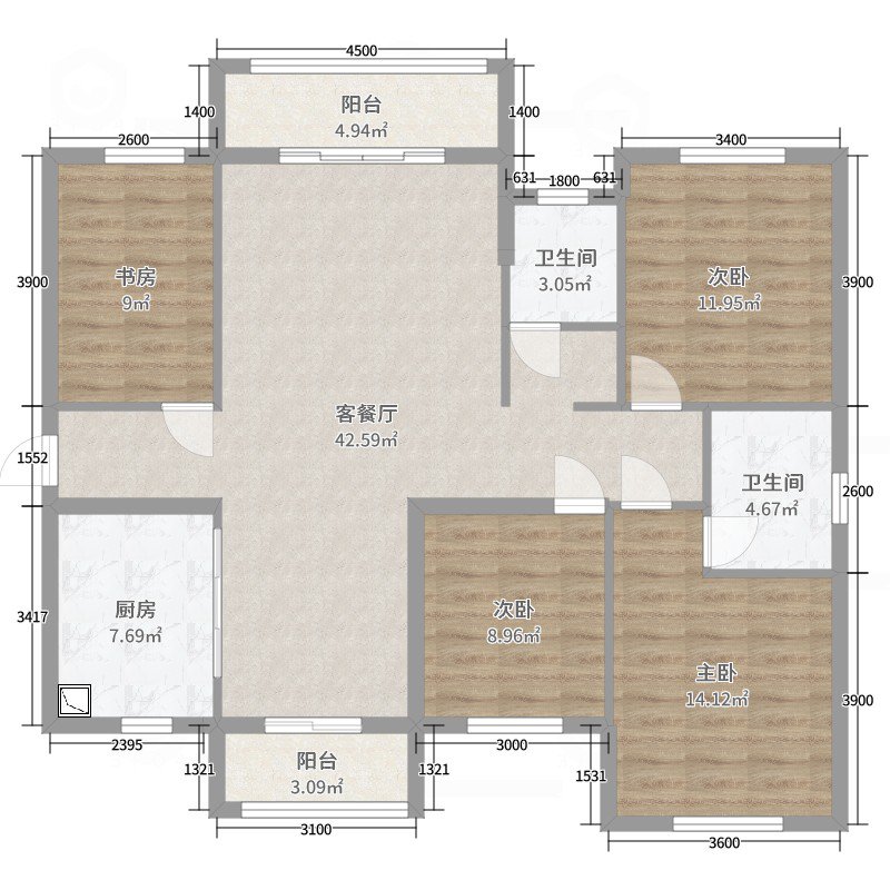 空港新城二期  4室2厅2卫   63.80万户型图