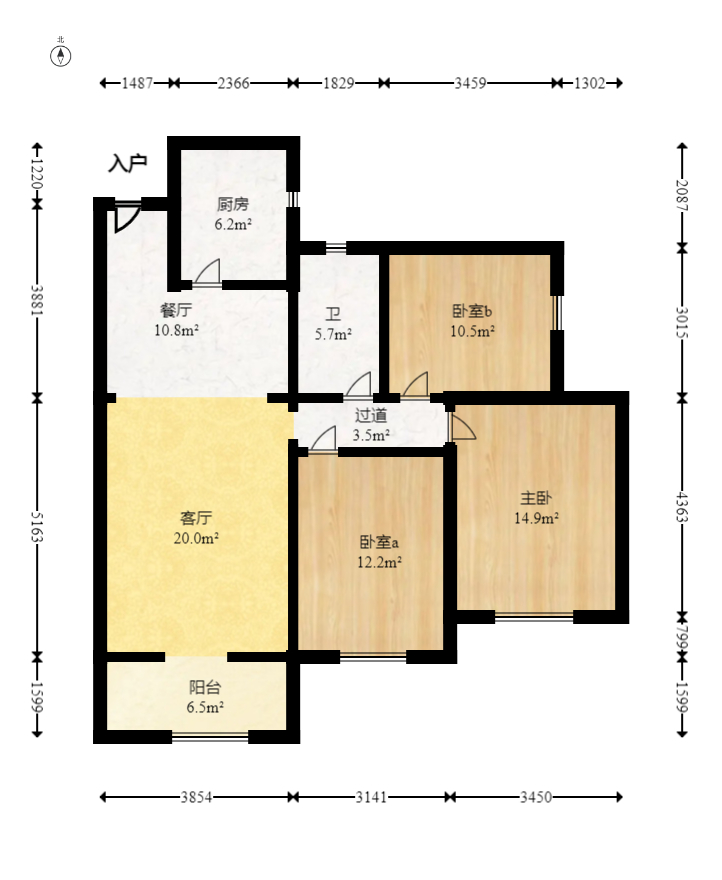 新城国际花都  3室2厅1卫    55.0万室内图1