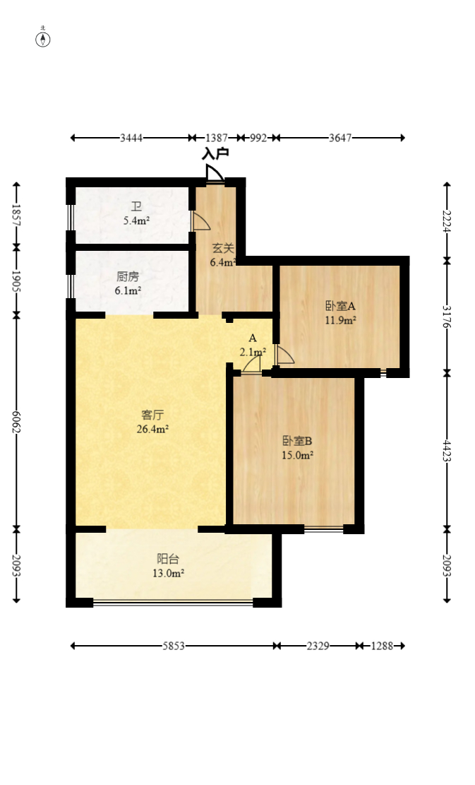 天健芙蓉盛世一期  2室2廳1衛(wèi)    111.0萬室內(nèi)圖1