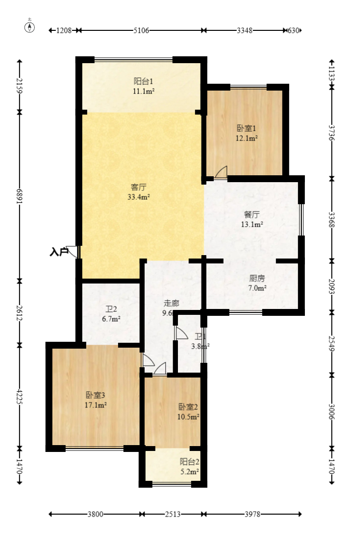 中建桂苑  3室2厅2卫    99.8万室内图1