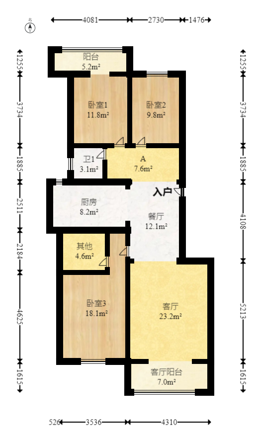 柠檬丽都  3室2厅1卫   92.00万室内图1