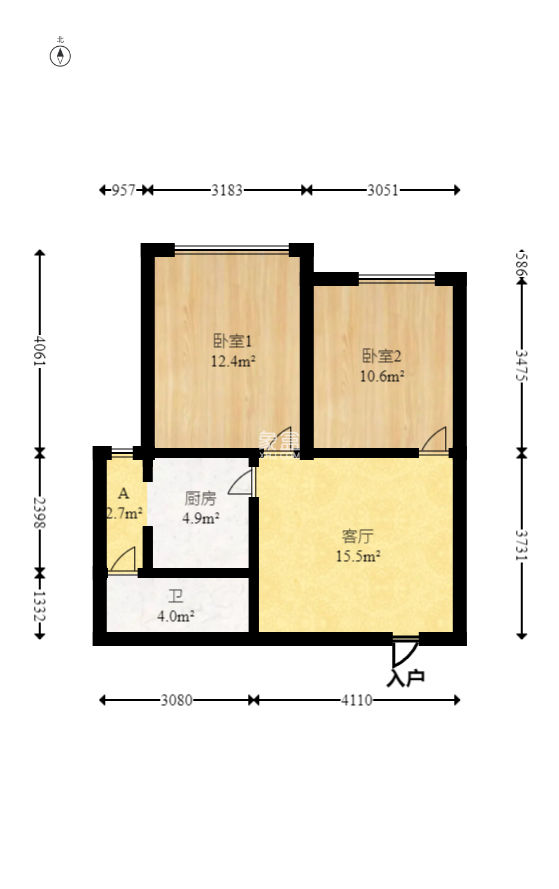 百纳广场（百纳公寓）  2室2厅1卫   65.00万