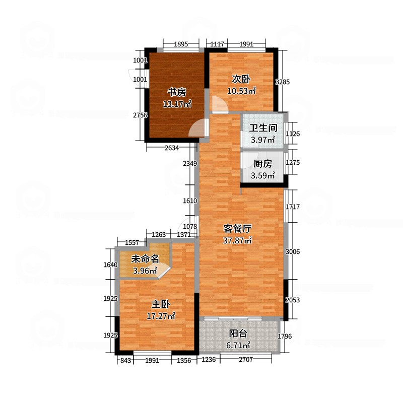 韦斯特城市花园  3室2厅2卫   92.00万户型图