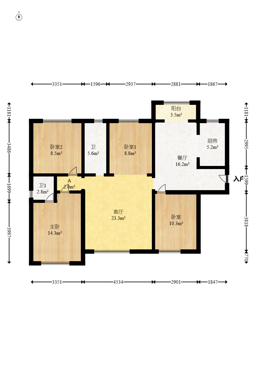 荣盛花语城  4室2厅2卫   115.00万室内图1