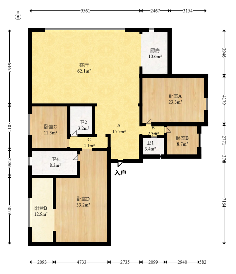 建发玖洲观澜  4室2厅2卫   308.00万室内图1