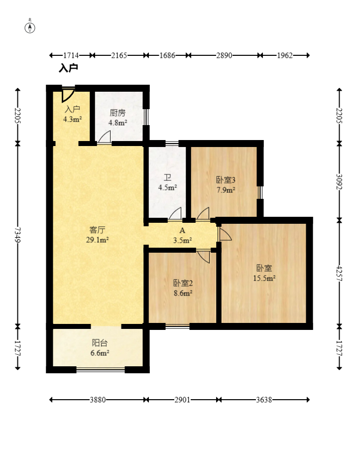 莱茵城 3室2厅1卫 69.0万 莱茵城 3室2厅1卫 69.0万户型图