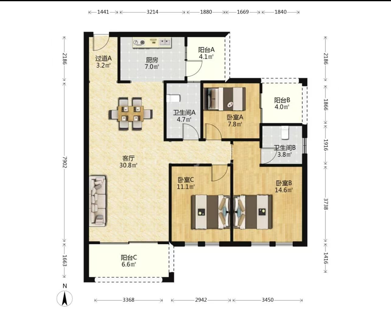 海创明珠壹号 3室2厅2卫 88.0万 海创明珠壹号 3室2厅2卫 88.0万室内图