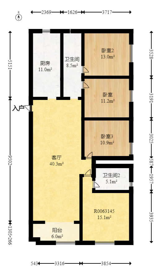 芙蓉万国城MOMA（卓越汇富苑）  4室2厅2卫   128.00万室内图1