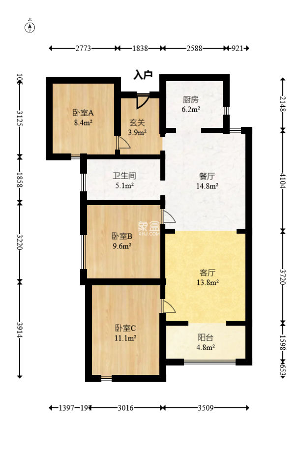 北辰中央公园C区  3室2厅1卫   120.00万