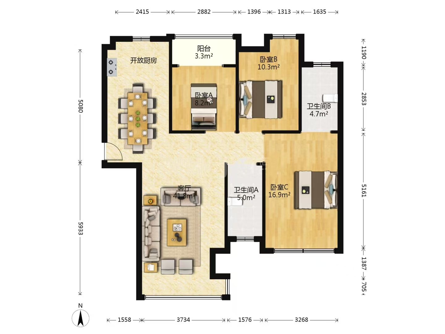 兰天一村 3室2厅2卫 42.8万 兰天一村 3室2厅2卫 42.8万室内图