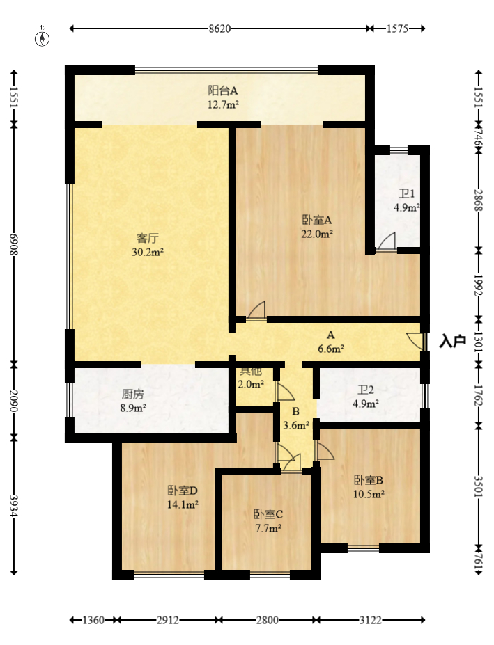 轨道万科悦府  4室2厅2卫    185.0万 轨道万科悦府  4室2厅2卫    185.0万户型图