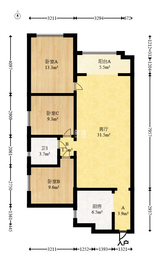 万科金域华府二期  3室2厅1卫   107.00万